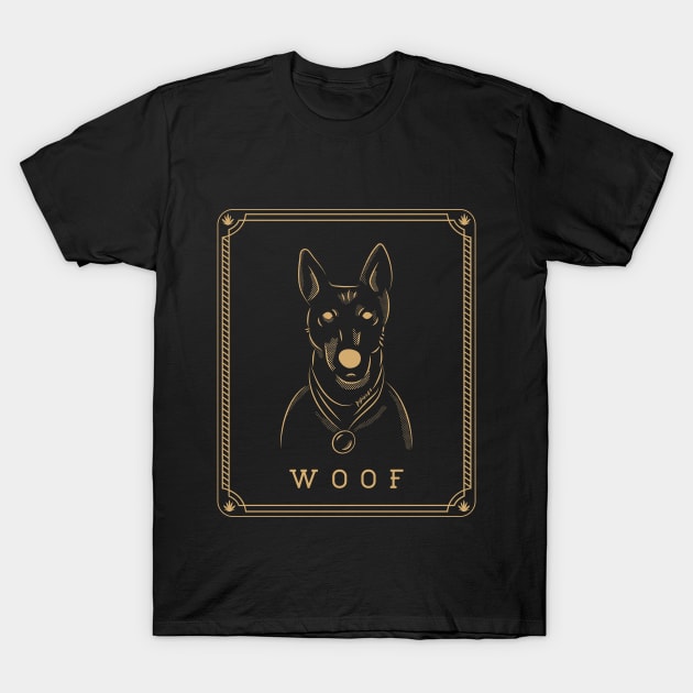 Woof, Funny dog in frame T-Shirt by Waqasmehar